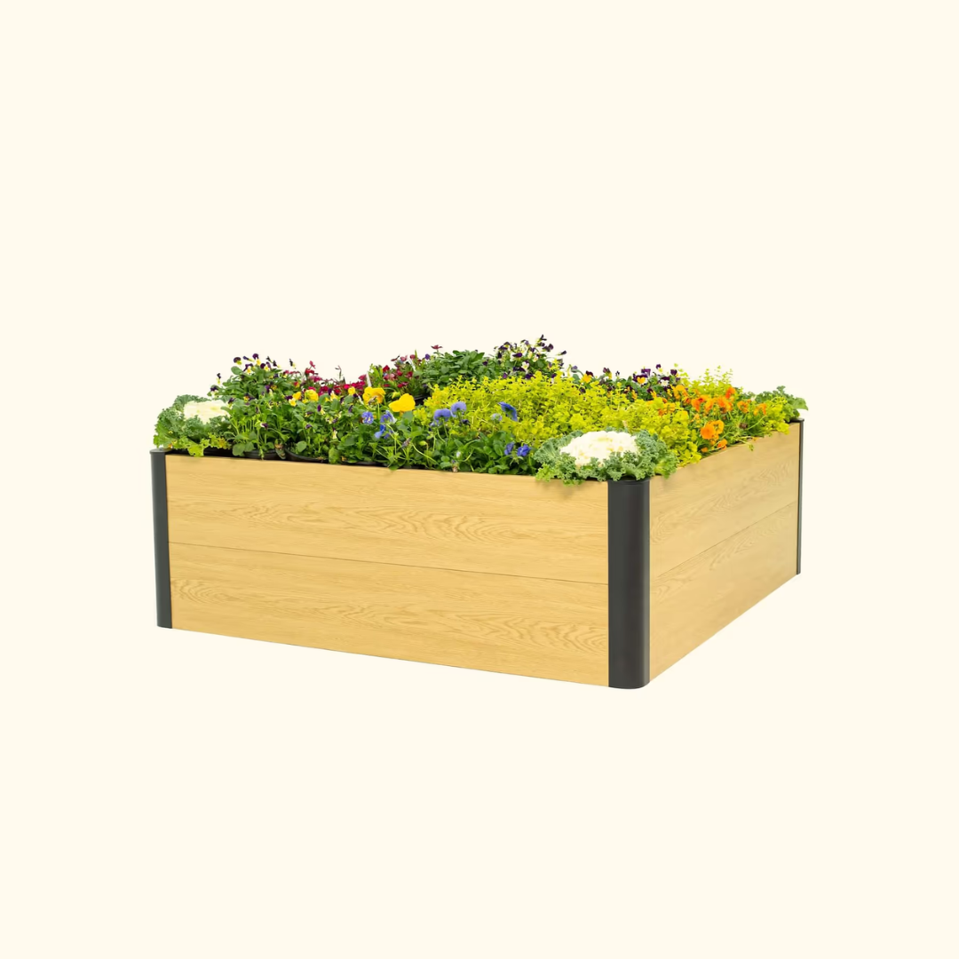 Vego 16" Tall Woodgrain 4' x 4' Metal Raised Garden Bed