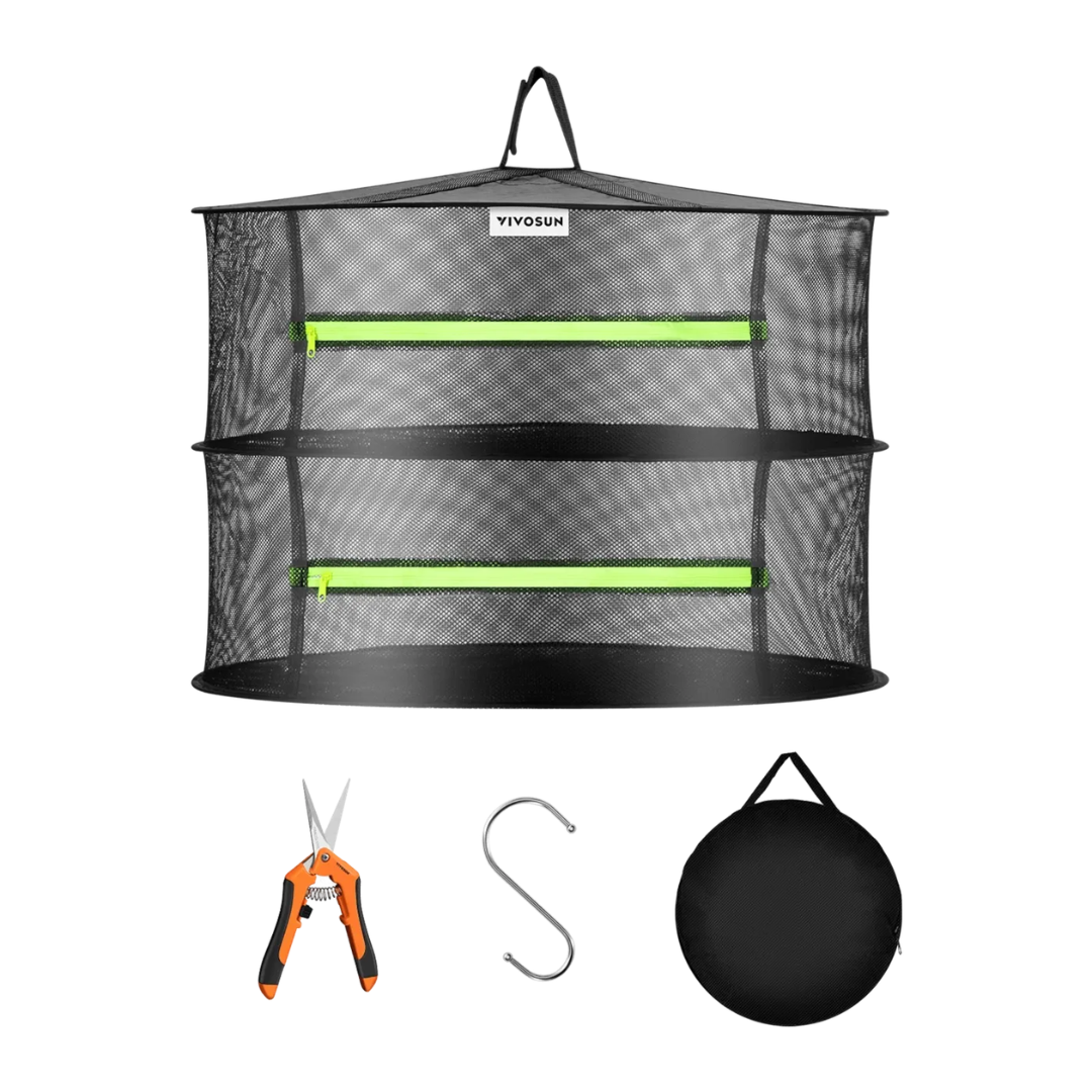 Vivosun 2-Layer Mesh Drying Rack Hanging Design with Green Zippers