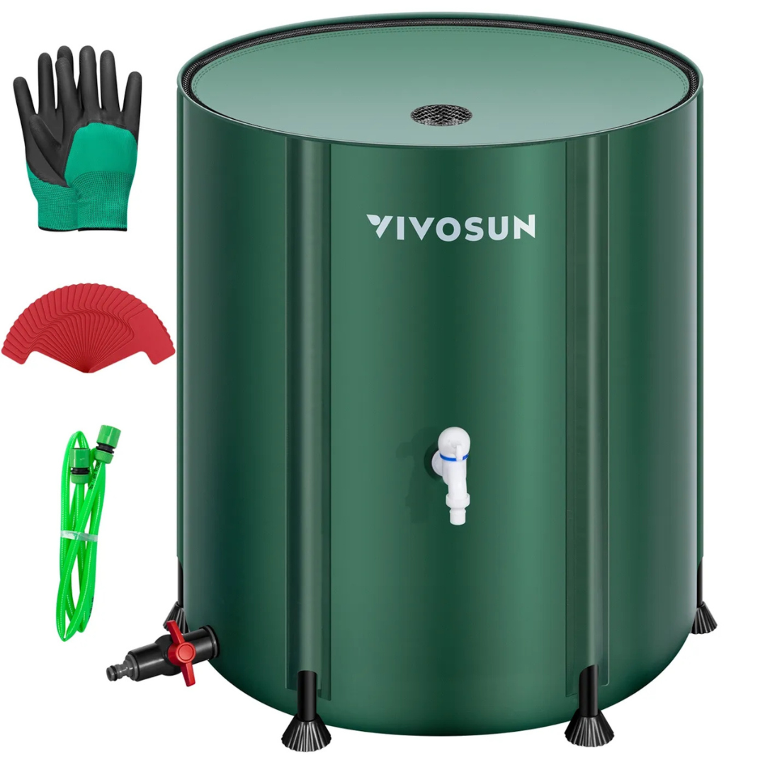 Vivosun Collapsible Rain Barrel, 53 Gallon, Green