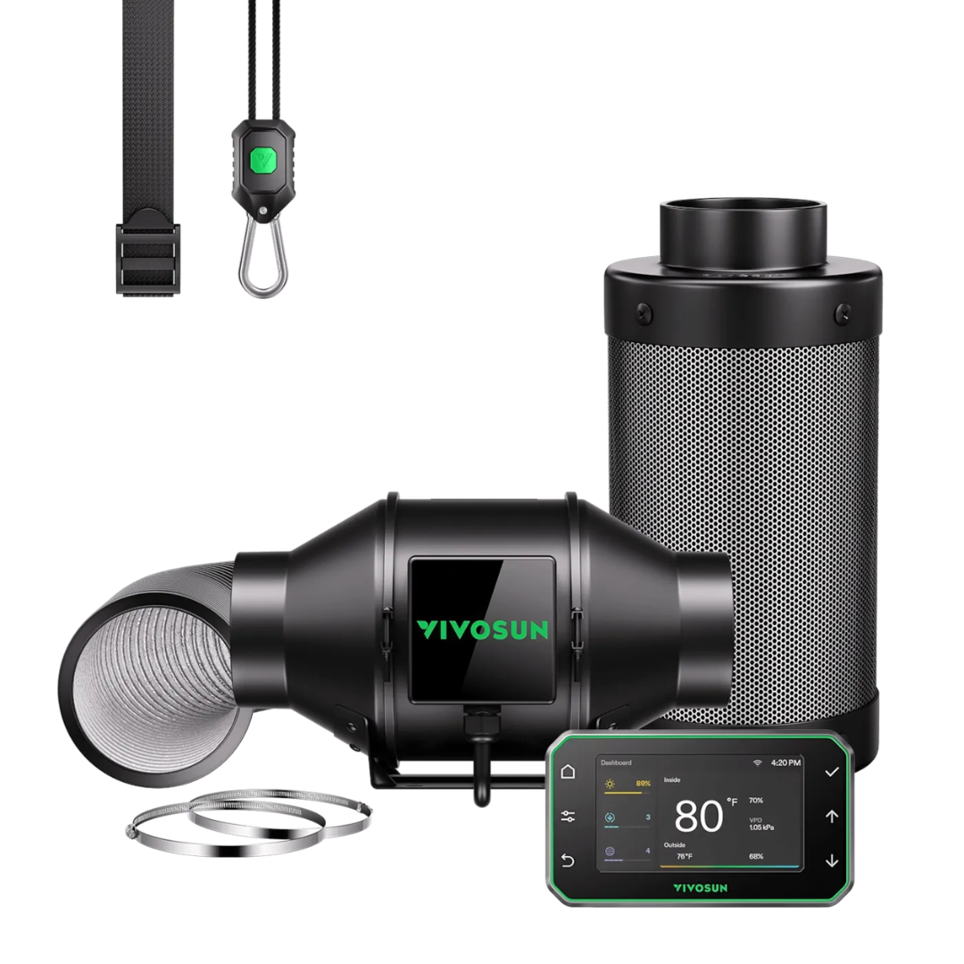 Vivosun Smart Air Filtration G4 Kit 4", AeroZesh G4 Inline Duct Fan with GrowHub E42A+ Temp. Humidity WiFi-Controller, Carbon Filter & Ducting, Cooling & Ventilation System for Grow Tent, Hydroponics