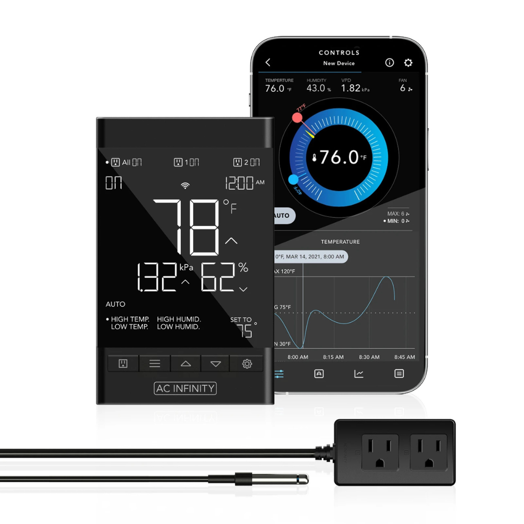 AC Infinity CONTROLLER 79, Climate Controller 2-Outlet, Wall-Hang with Temp Humidity VPD Sensor