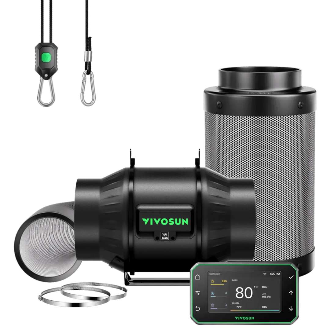 Vivosun Smart Air Filtration PRO Kit 6", AeroZesh T6 Inline Duct Fan with GrowHub E42A+, Temperature Humidity Controller, Carbon Filter & Ducting Ventilation System for Grow Tent, Hydroponics