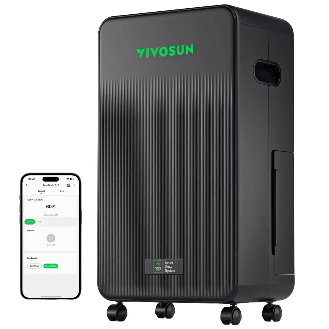 Vivosun AeroDrain D12 Intelligent Environmental Dehumidifier, up to 12L/day, 2L Water Tank, with Temperature & Humidity Sensor Probe