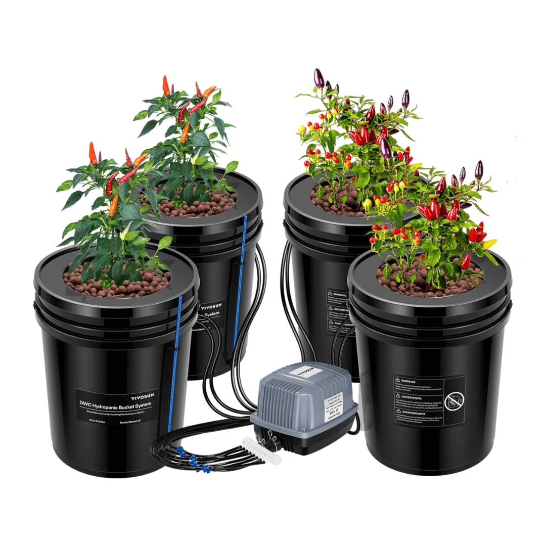 Vivosun 5 Gallon DWC Hydroponic System Kit (4 Bucket, Black)