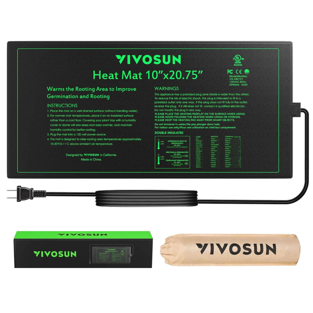Vivosun Durable Waterproof Seedling Heat Mat Warm Hydroponic Heating Pad 10″ x 20.75″ MET Standard
