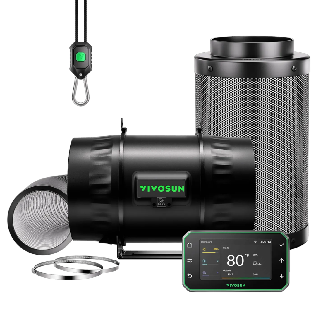 Vivosun Smart Air Filtration PRO Kit 8", AeroZesh T8 Inline Duct Fan with GrowHub E42A+, Temperature Humidity Controller, Carbon Filter & Ducting Ventilation System for Grow Tent, Hydroponics