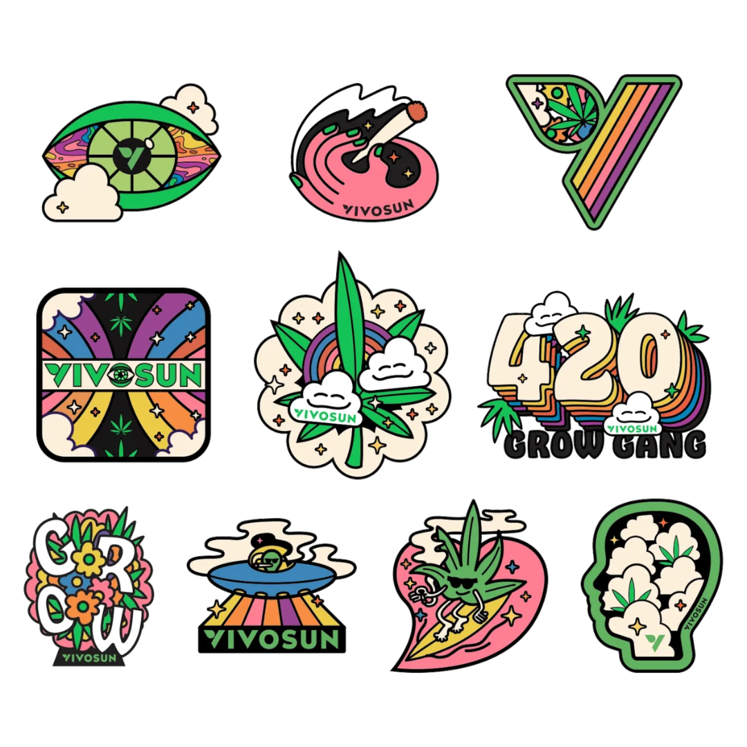 Vivosun Brand Stickers Featuring Unique Designs, 10 pcs