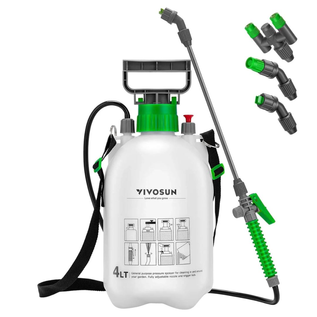Vivosun 1 Gallon Pressure Sprayer 3 Water Nozzles with Adjustable Shoulder Strap