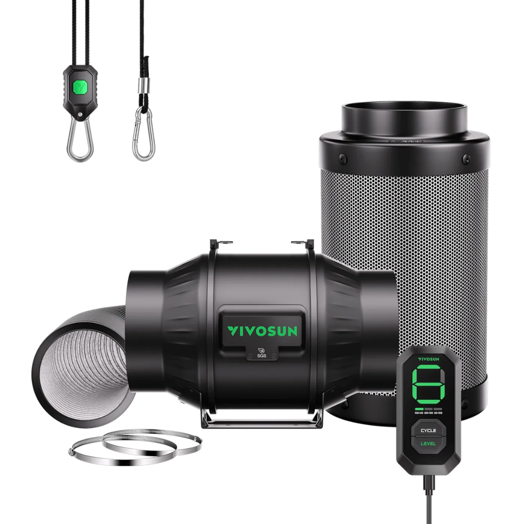 Vivosun Smart Air Filtration Kit 6″, AeroZesh T6 Inline Fan with E12 Speed Controller, Carbon Filter & Ducting Combo