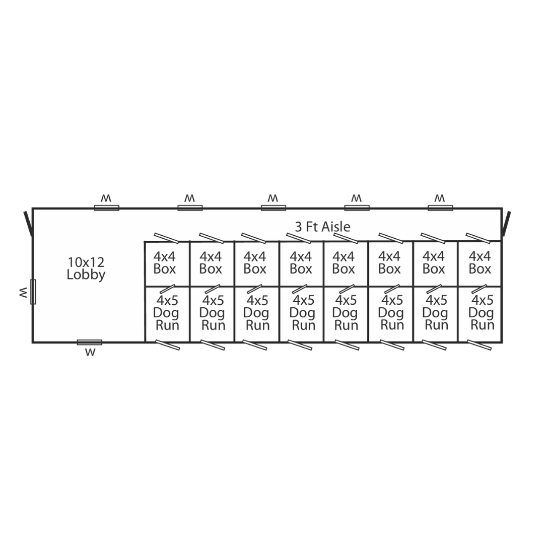 Bird in Hand 12×42 8-Run Commercial Kennel With A Lobby