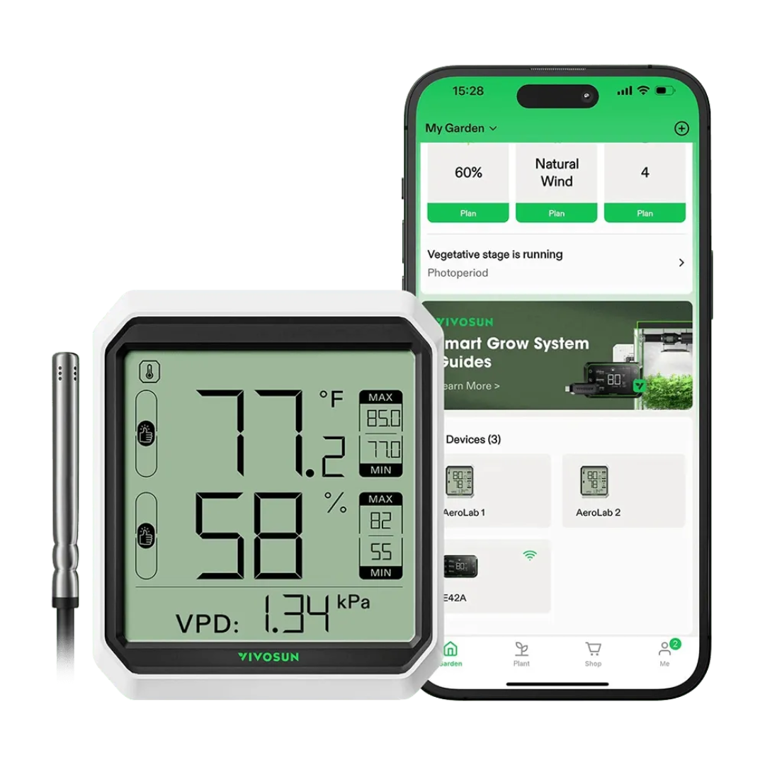 Vivosun AeroLab THB1S Bluetooth Hygrometer Thermometer, External Sensor Probe Included