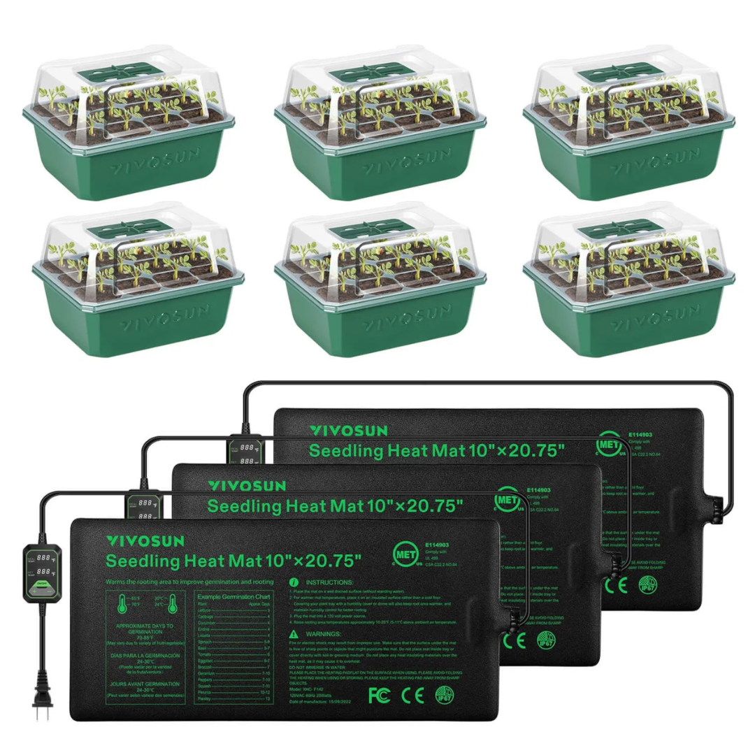 Vivosun Seedling Combo w/ 3-Pack 10"x20.75" Heat Mat and 6-Pack Seed Starter Trays