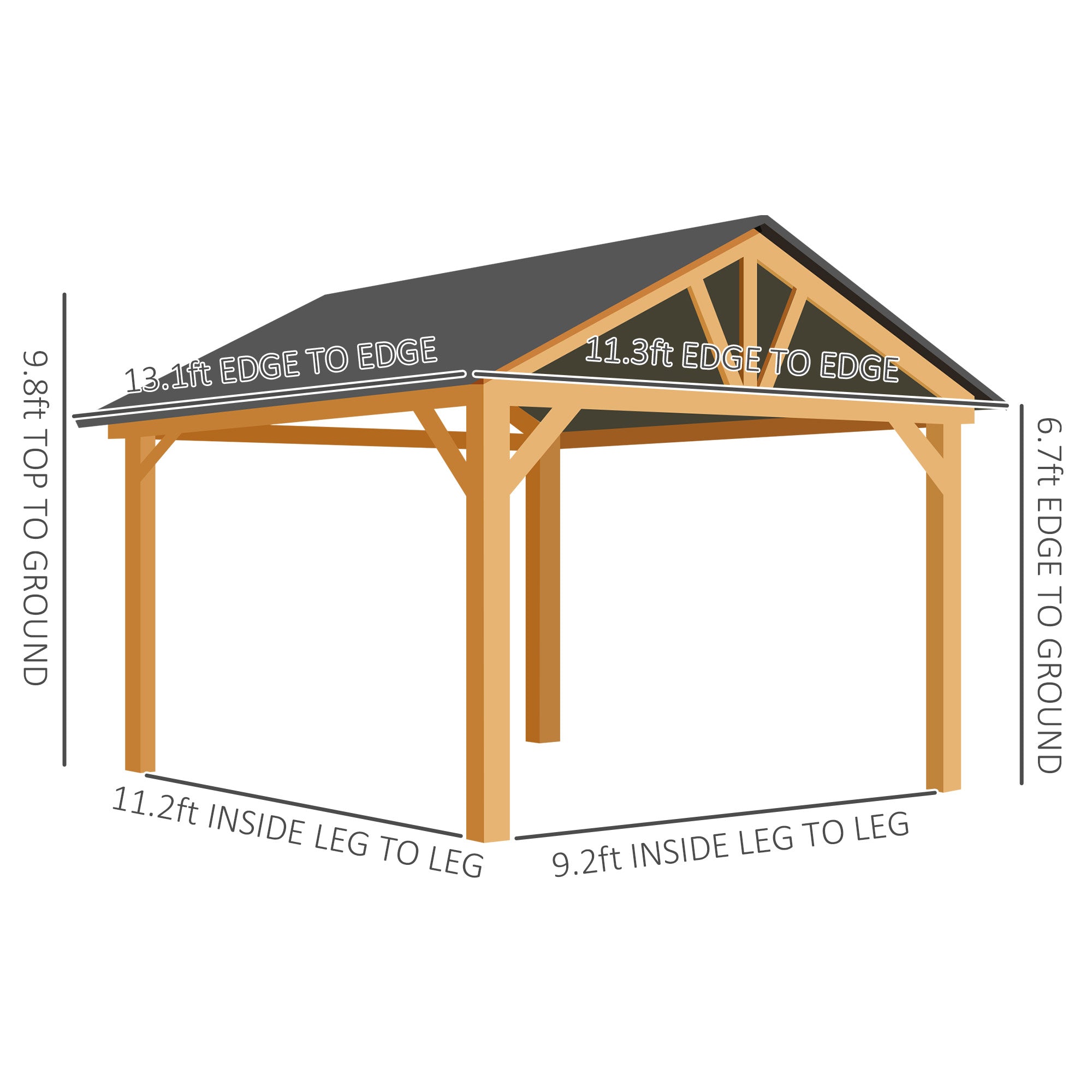 11' x 13' Hardtop Gazebo with Galvanized Steel Roof, Wooden Frame, Permanent Pavilion Outdoor - View 3