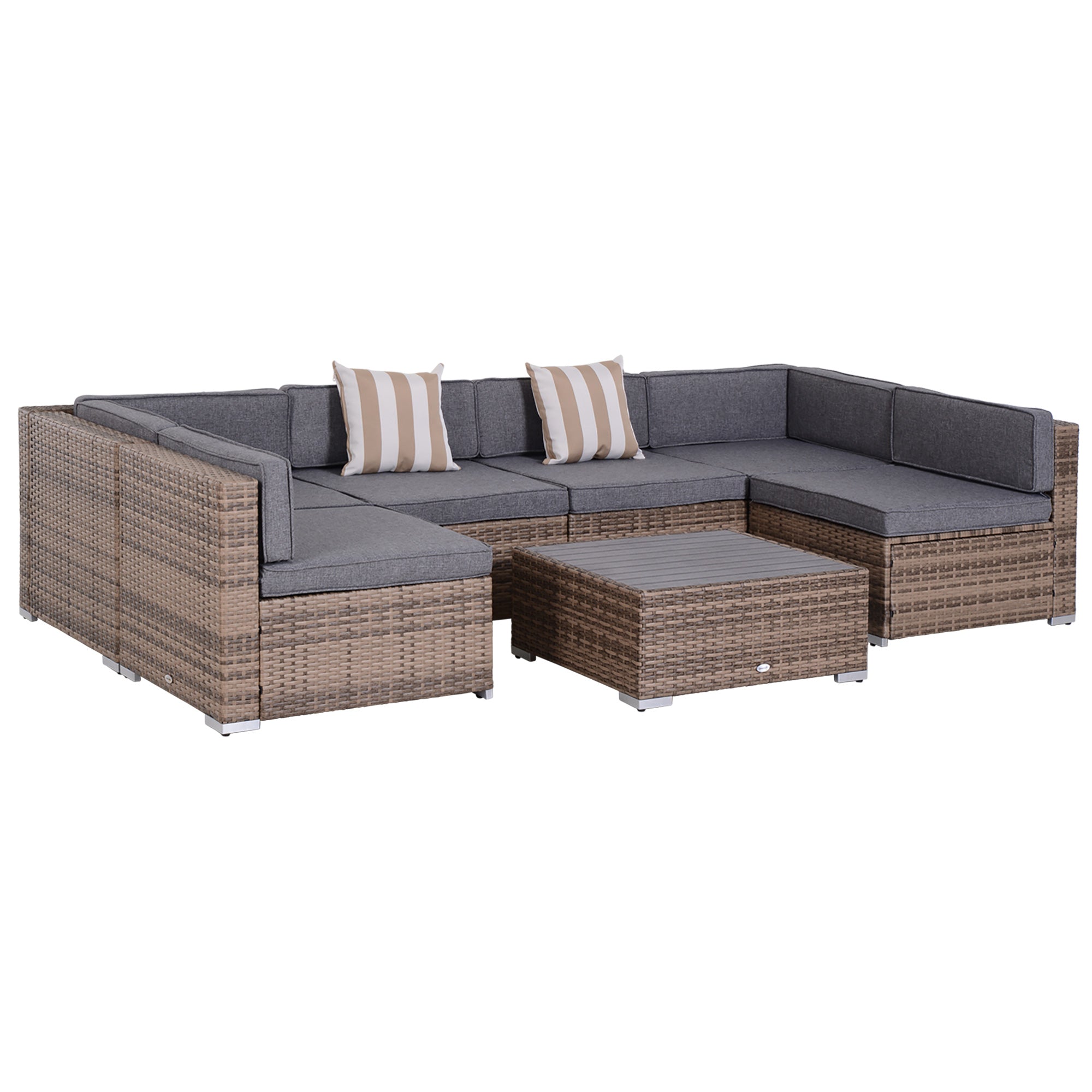 Modern Rattan Patio Furniture Set, 7-Piece Outdoor Wicker Sofa Set with Cushions for Home & Family