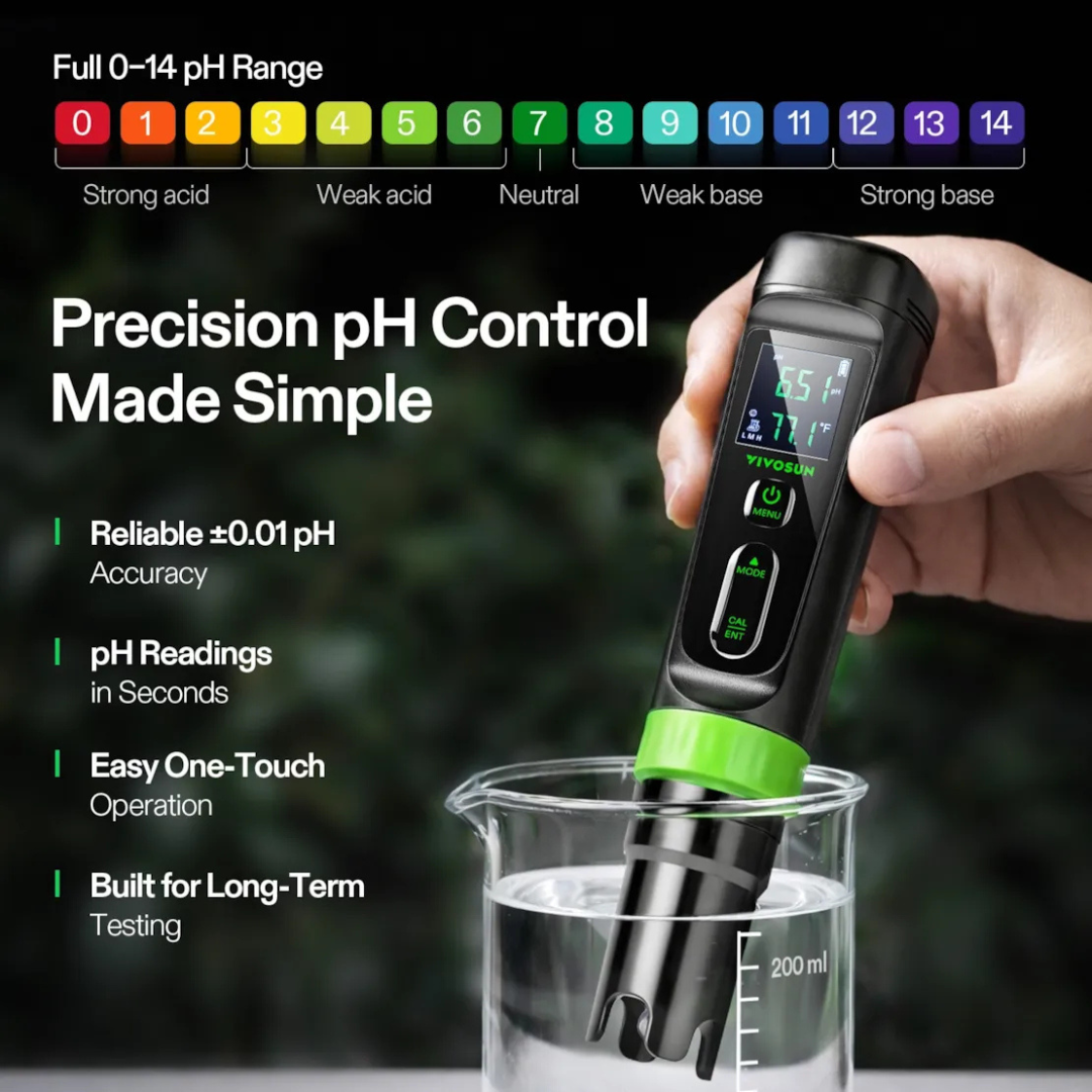 Vivosun Aerolab P30 Digital pH Meter, High Accuracy pH Tester with ATC, Digital pH Pen 0.00–14.00 ±0.01pH, Portable Nutrient Test Meter with Interchangeable Probe for Water