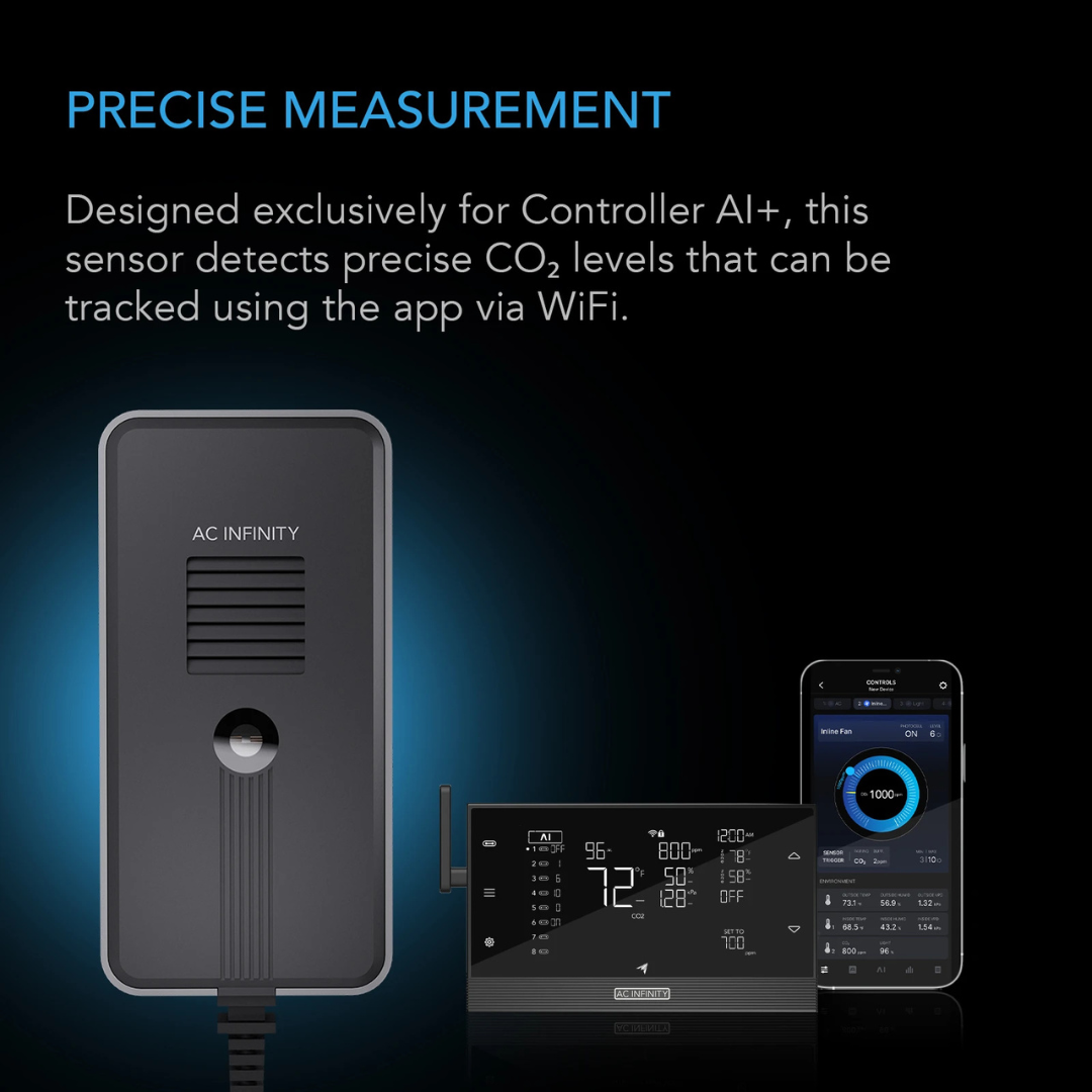 AC Infinity AI CO2 + Light Sensor, for CO2 Data Tracking, Optimized FAE, Day & Night Scheduling