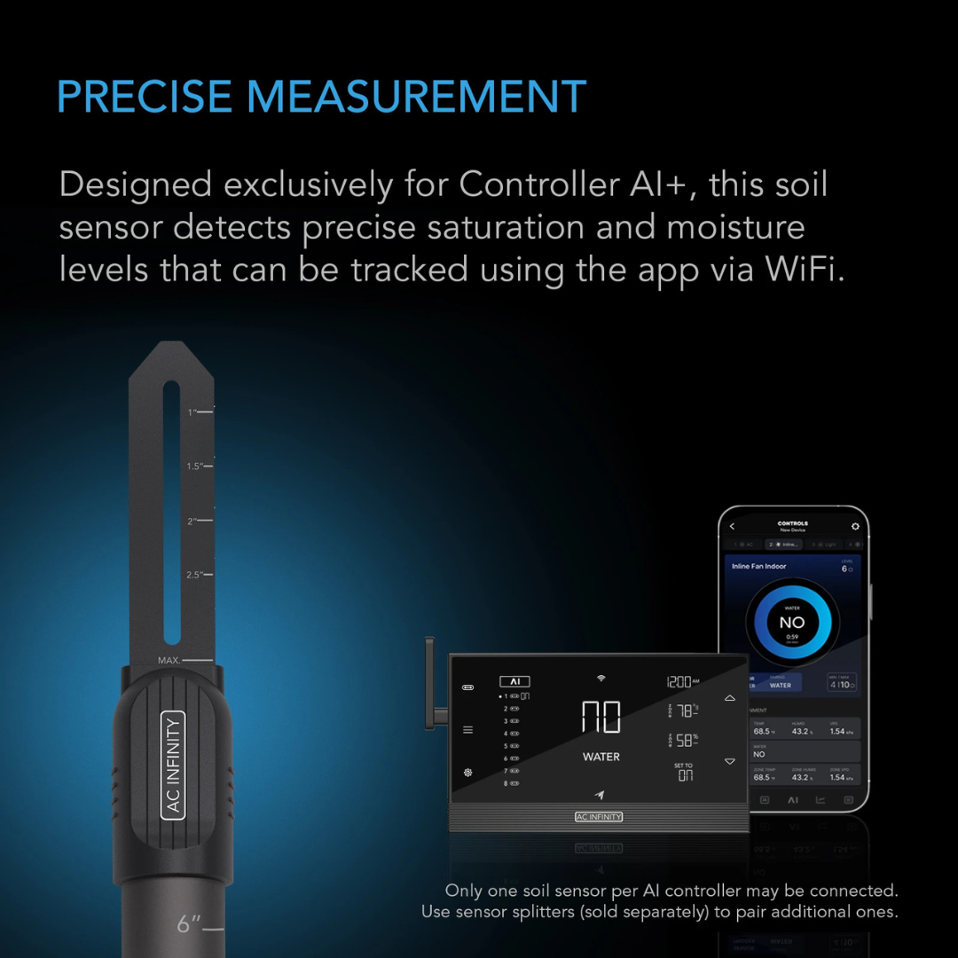 AC Infinity AI Soil Sensor, for Moisture and Saturation Level Monitoring, IP67