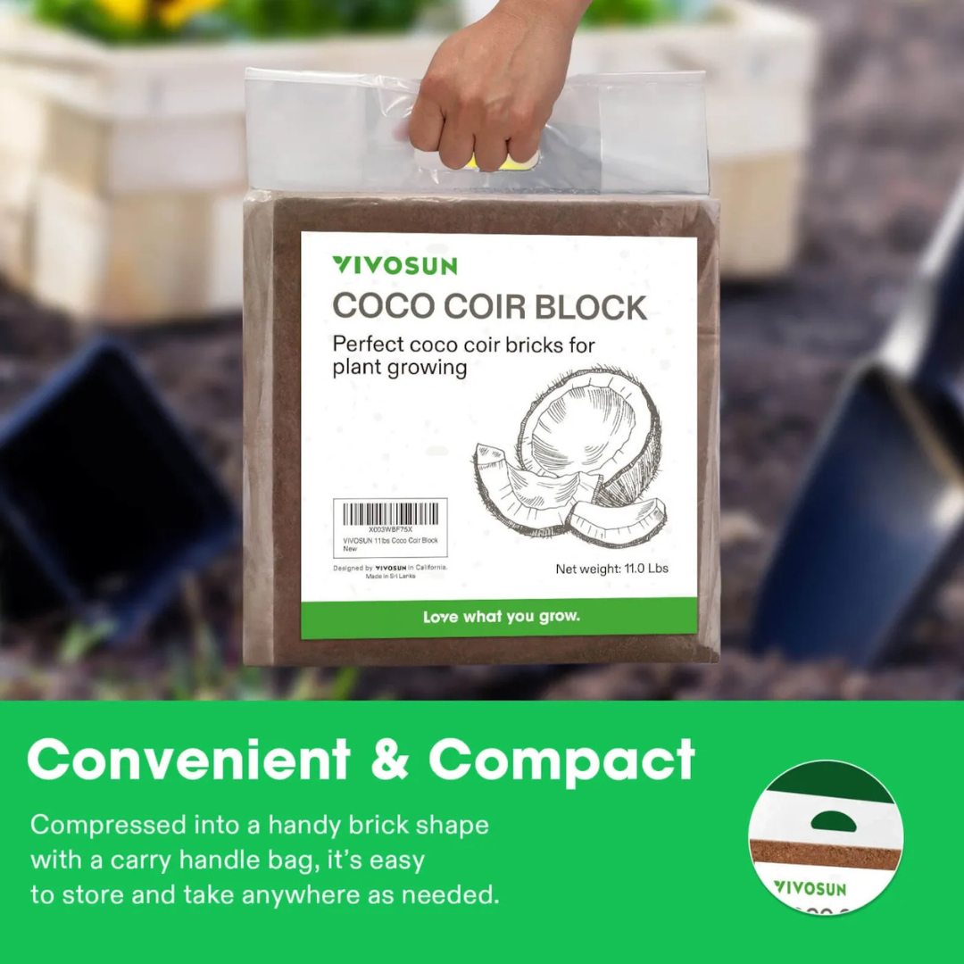 Vivosun Coco Coir Brick, 11lbs 100% Natural Organic Compressed Coconut Coir Fiber with Low EC