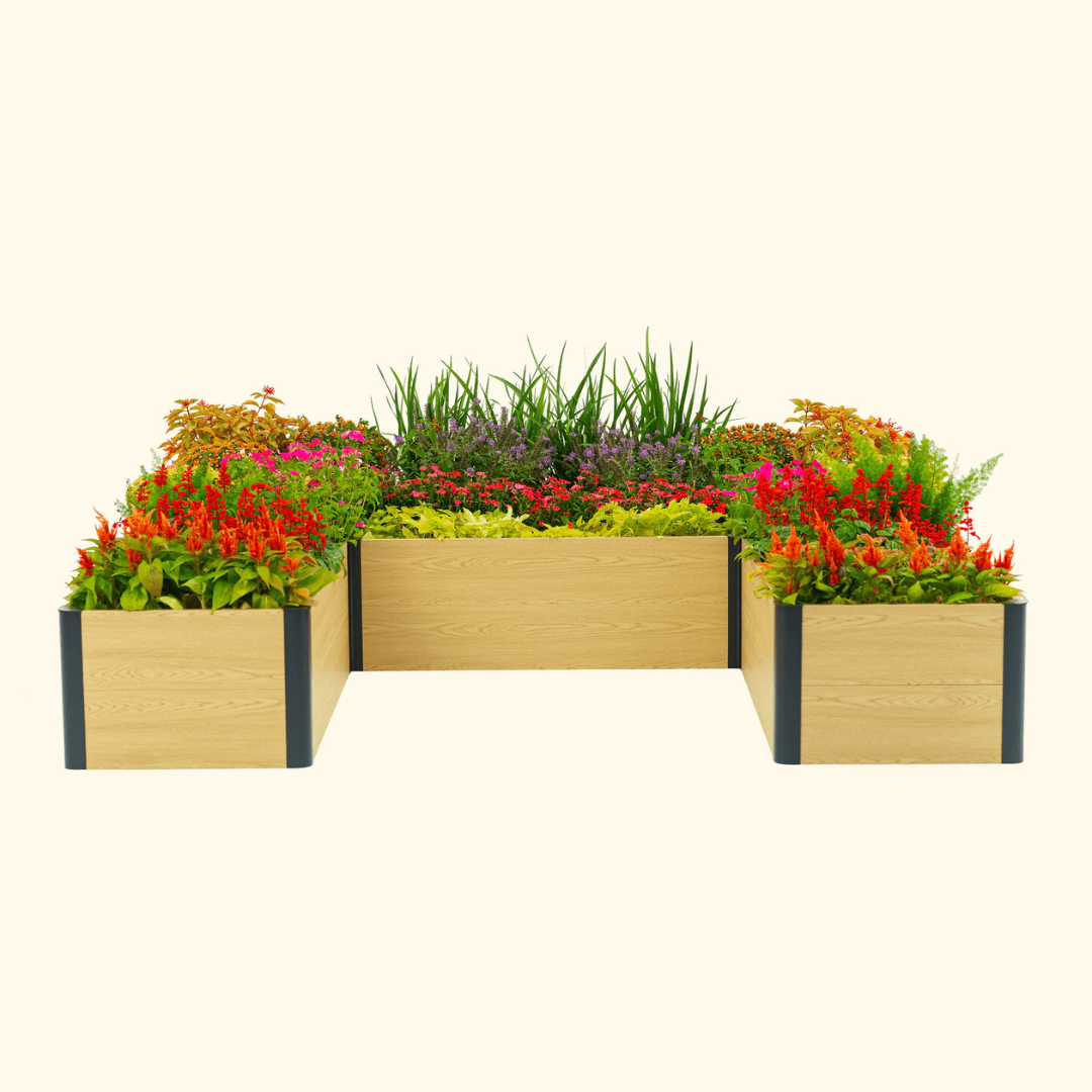 Vego 16" Tall Woodgrain 8' x 8' U-Shaped Metal Raised Garden Bed