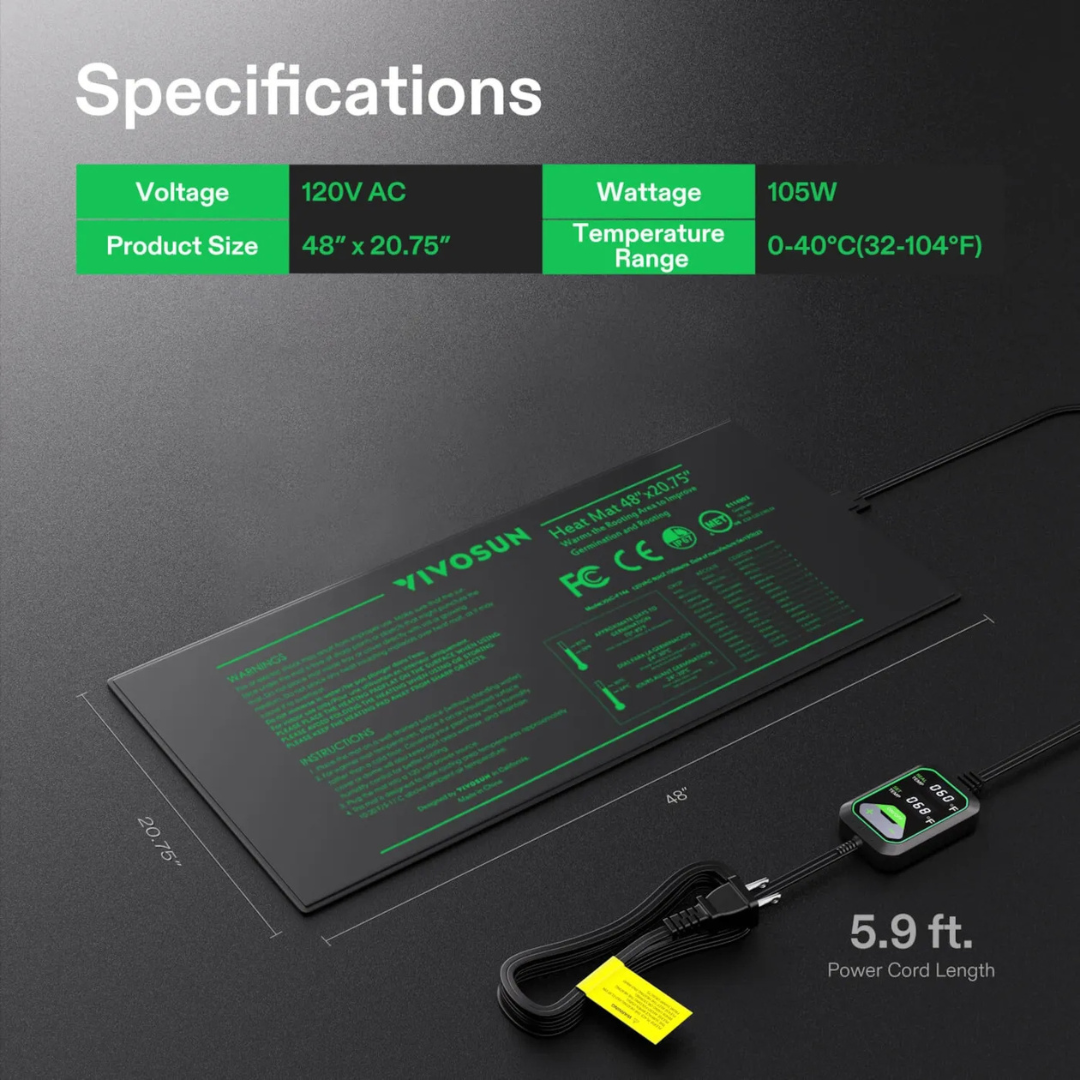 Vivosun Seedling Heat Mat with Dual Digital Display Thermostat, 48" x 20.75" Black Warm Hydroponic Heating Pad for Seed Germination