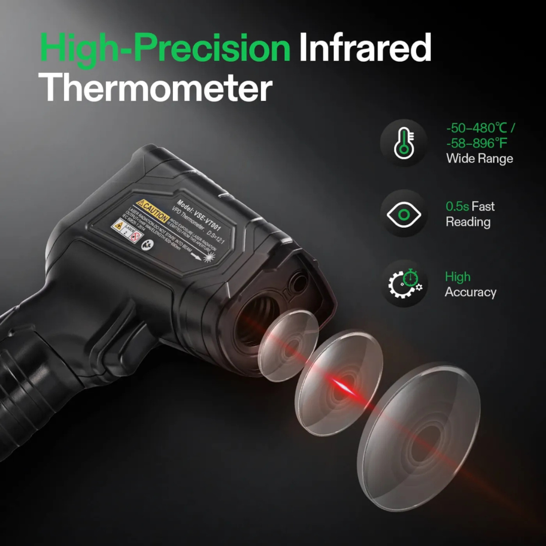Vivosun VPD Thermometer, Handheld Environmental Monitor, Precision Infrared Laser Thermometer Gun with Adjustable Emissivity, Leaf VPD and Temperature Monitoring for Plants, Grow Tents, HVAC