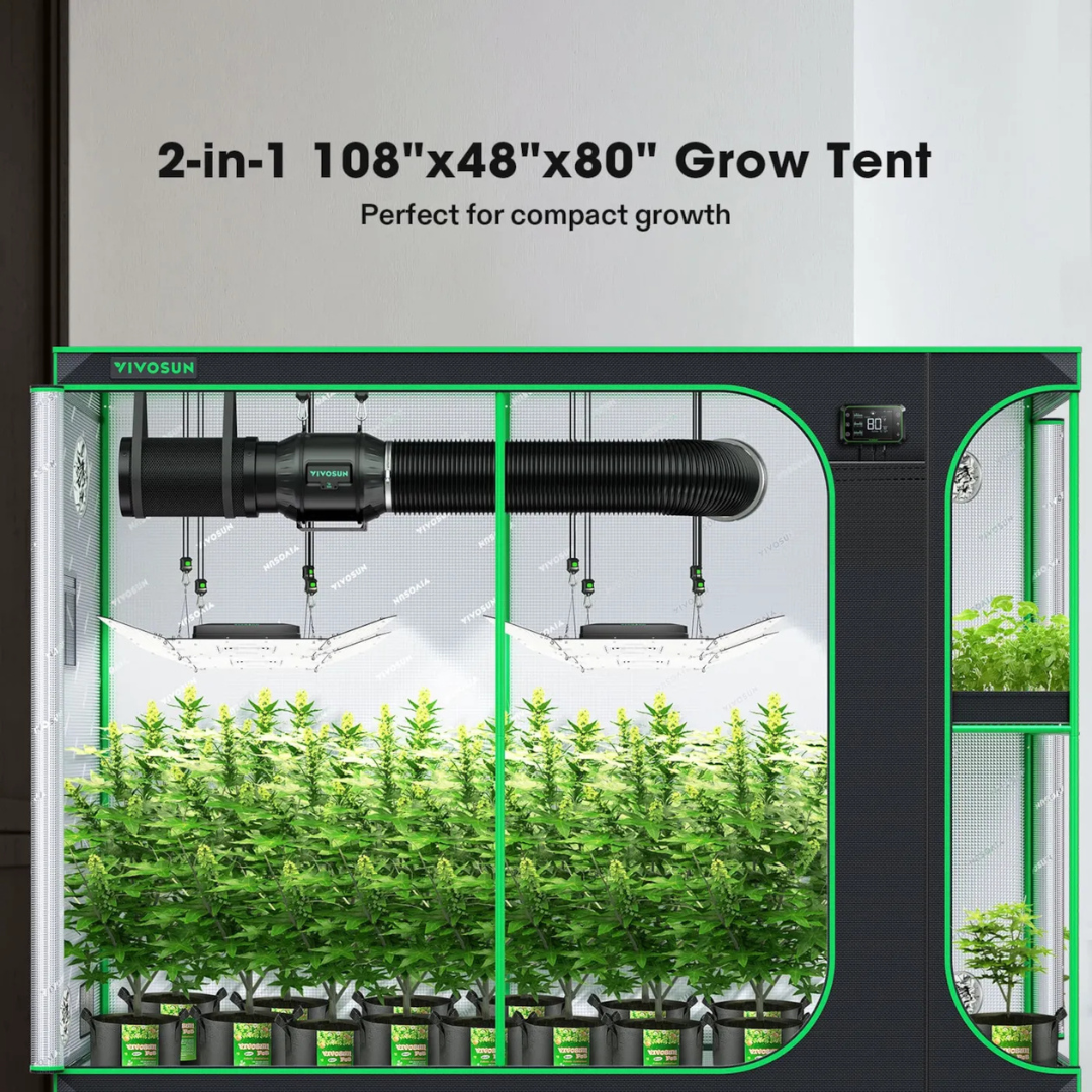Vivosun 2-in-1 Grow Tent 4x9 D948, 12-16 Plants Use, with Multi-Chamber, 48″ x 108″ x 80″, For Indoor Plants Growing