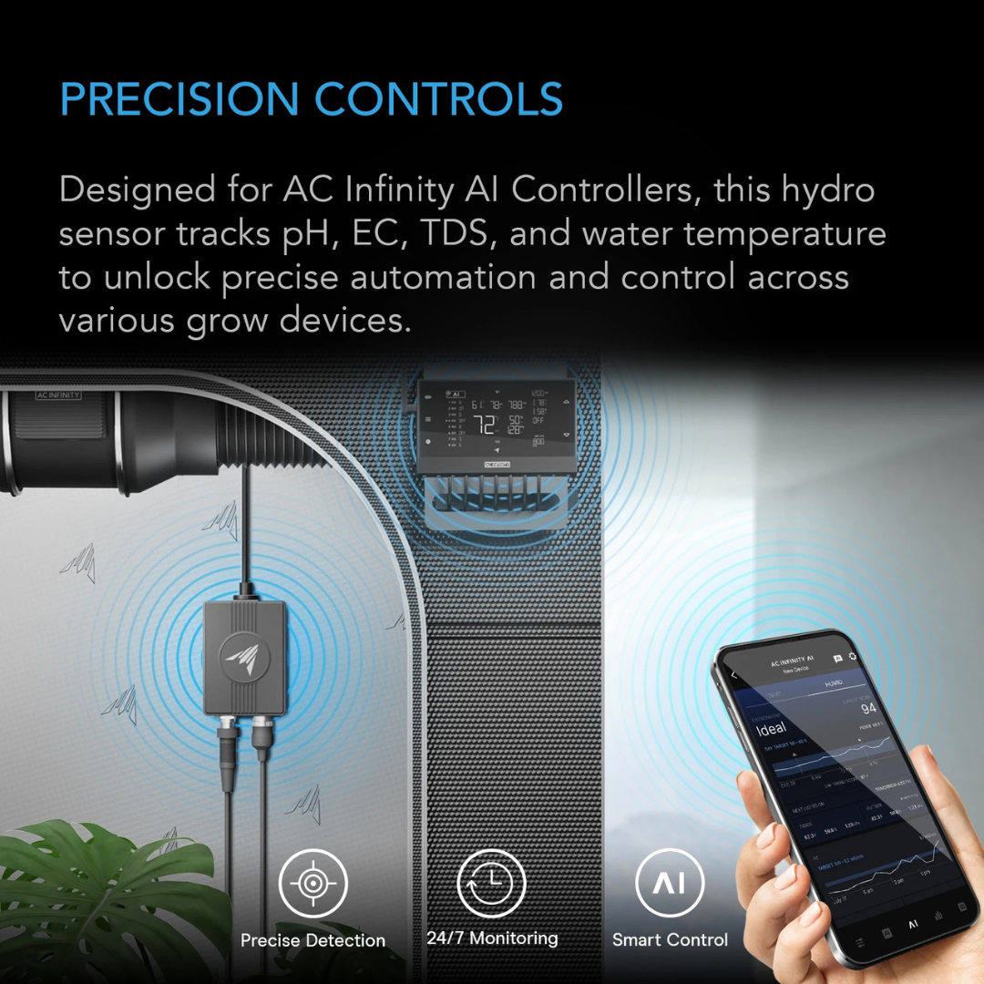 AC Infinity AI Hydro Sensor, for pH, EC, TDS and Water Temp Data Tracking