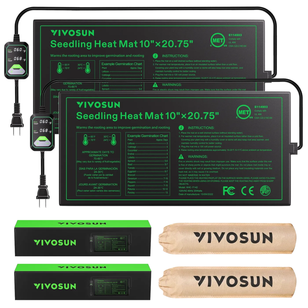 Vivosun Seedling Heat Mat with Dual Digital Display Thermostat, 10" x 20.75" Black Warm Hydroponic Heating Pad for Seed Germination