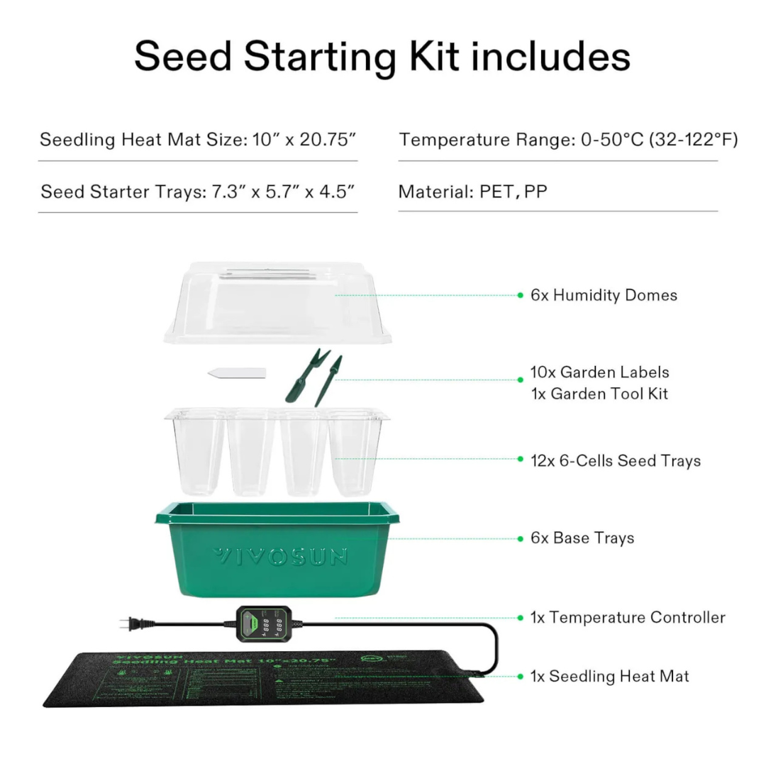 Vivosun Seedling Combo w/ 10"x20.75" Heat Mat and 6-Pack Seed Starter Trays