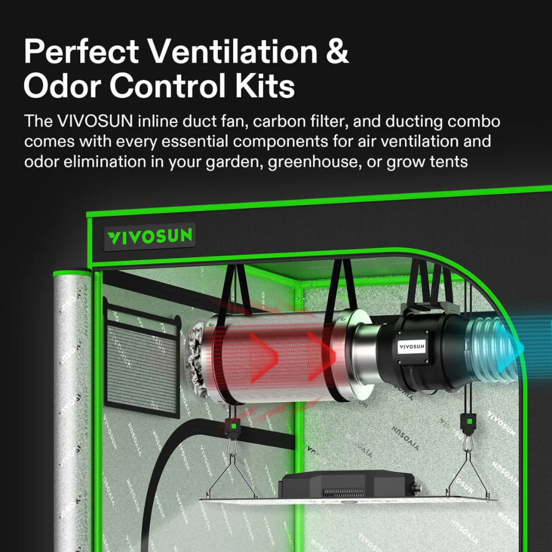 Vivosun Air Filtration Kit R6 6″, Inline Fan R6 with Variable Speed Controller, Carbon Filter & Ducting Combo