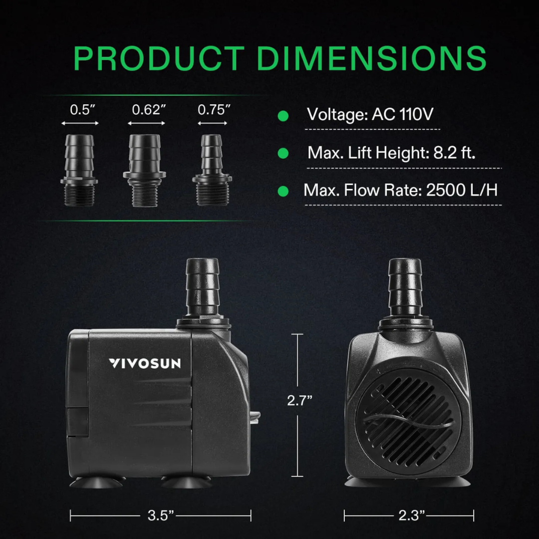 Vivosun 660GPH Submersible Water Pump, 2500L/H 35W aquarium pump