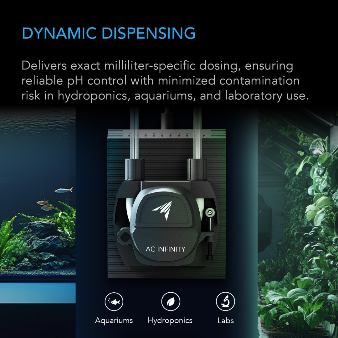 AC Infinity Peristaltic Pump, Two-Outlet Dosing for Hydroponics, 10-Level Control, 21 to 210 ml/min