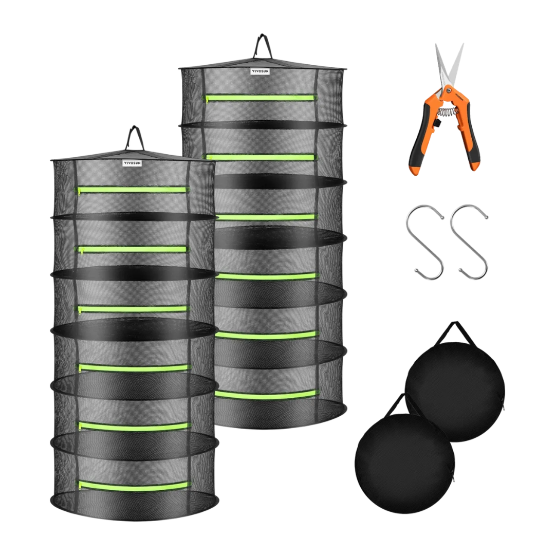 Vivosun 6-Layer Mesh Drying Rack Hanging Design with Green Zippers