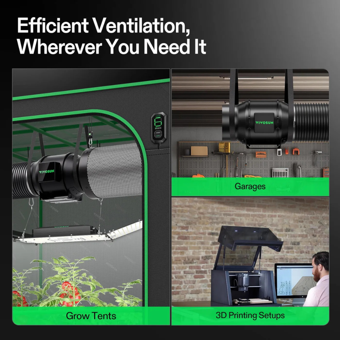 Vivosun Smart Air Filtration Kit 6″, AeroZesh G6 Inline Fan with E12 Speed Controller, Carbon Filter & Ducting Combo