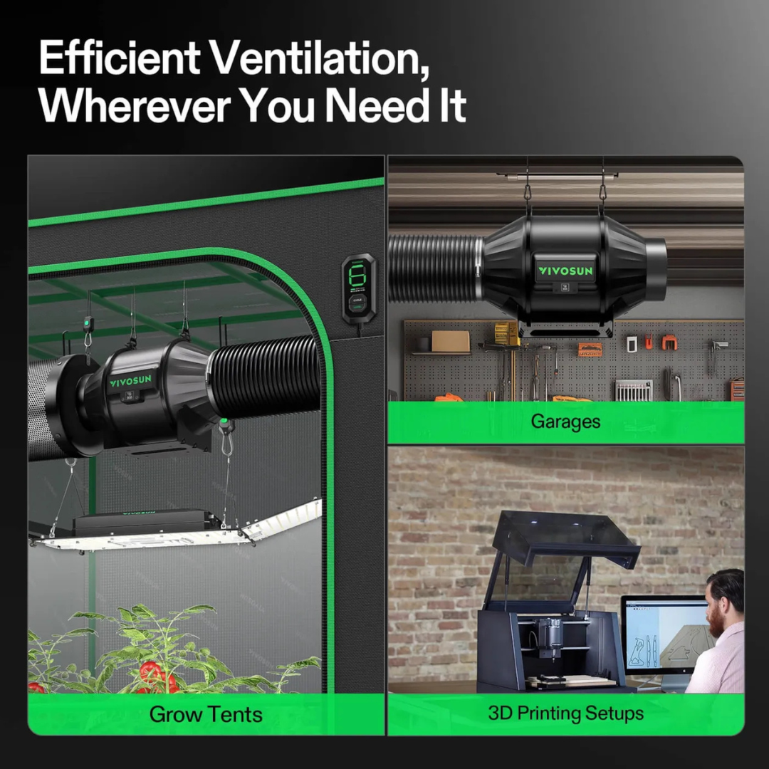 Vivosun Smart Air Filtration Kit 4″, AeroZesh T4 Inline Fan with E12 Speed Controller, Carbon Filter & Ducting Combo