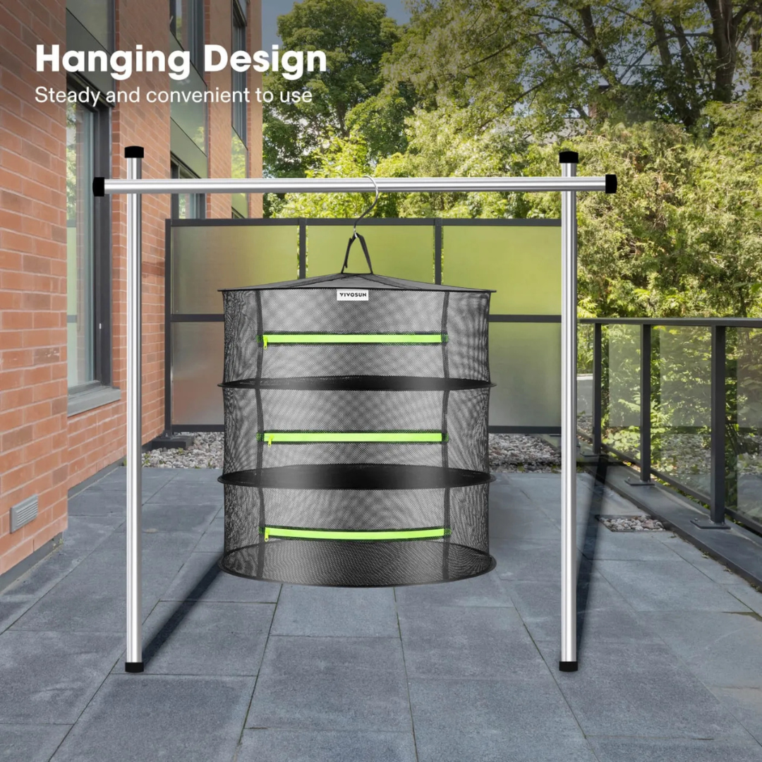 Vivosun 3-Layer Mesh Drying Rack Hanging Design with Green Zippers