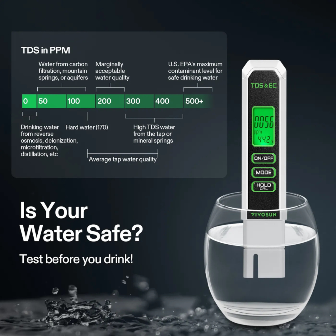 Vivosun 3 in 1 TDS, EC & Temperature Meter, for Drinking Water, Aquarium, Hydroponics, RO/DI System, Swimming Pool