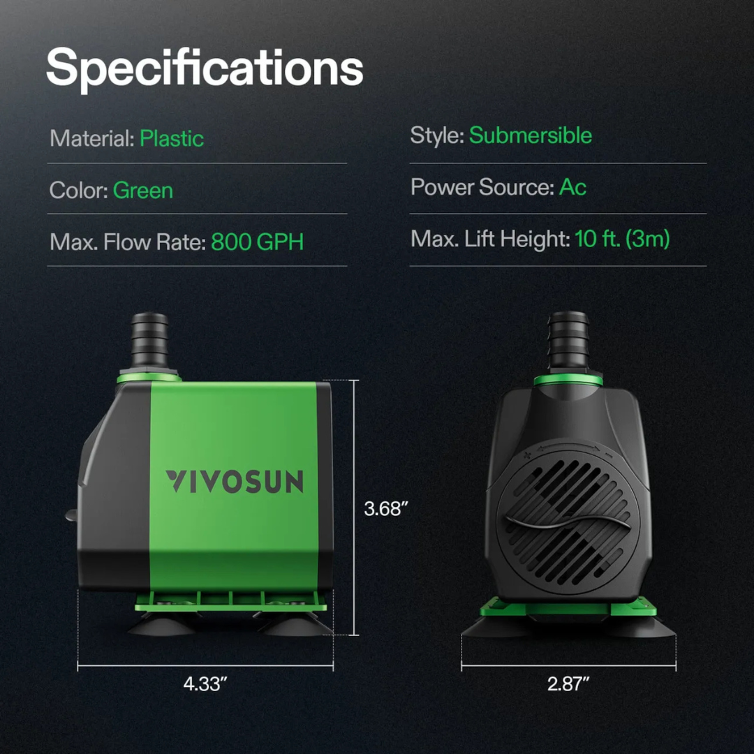 Vivosun 800GPH Submersible Pump(3000L/H, 24W)