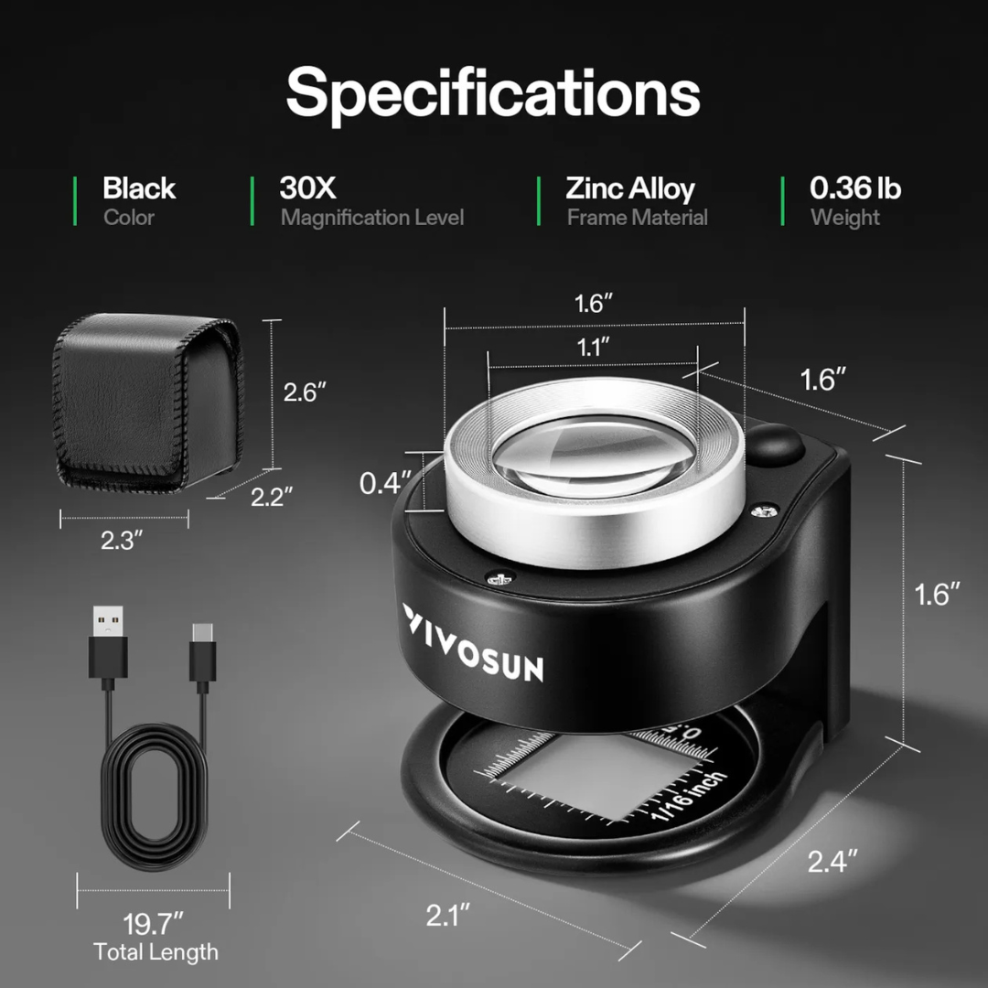Vivosun 30X Rechargeable Loupe Magnifier with Optical Glass Lens and Lights