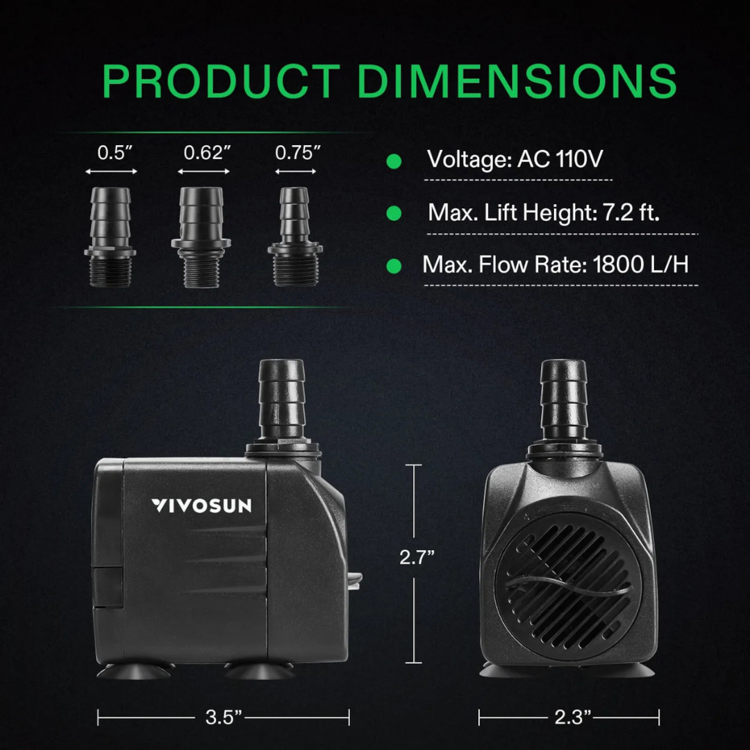 Vivosun 480GPH Submersible Pump, Ultra Quiet Water Pump