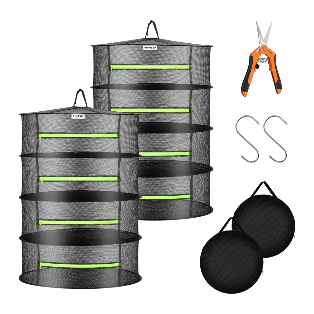 Vivosun 4-Layer Mesh Drying Rack Hanging Design with Green Zippers