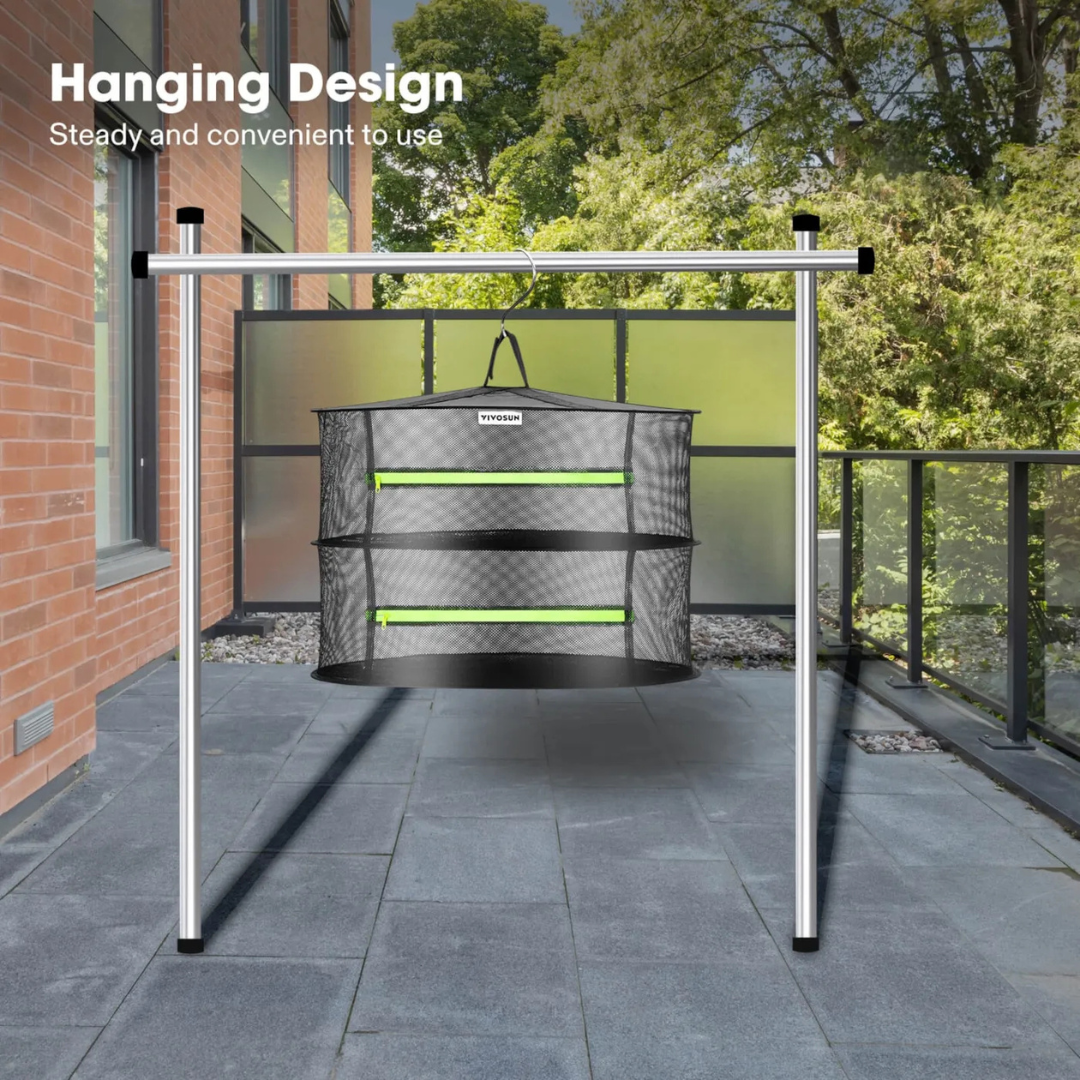 Vivosun 2-Layer Mesh Drying Rack Hanging Design with Green Zippers