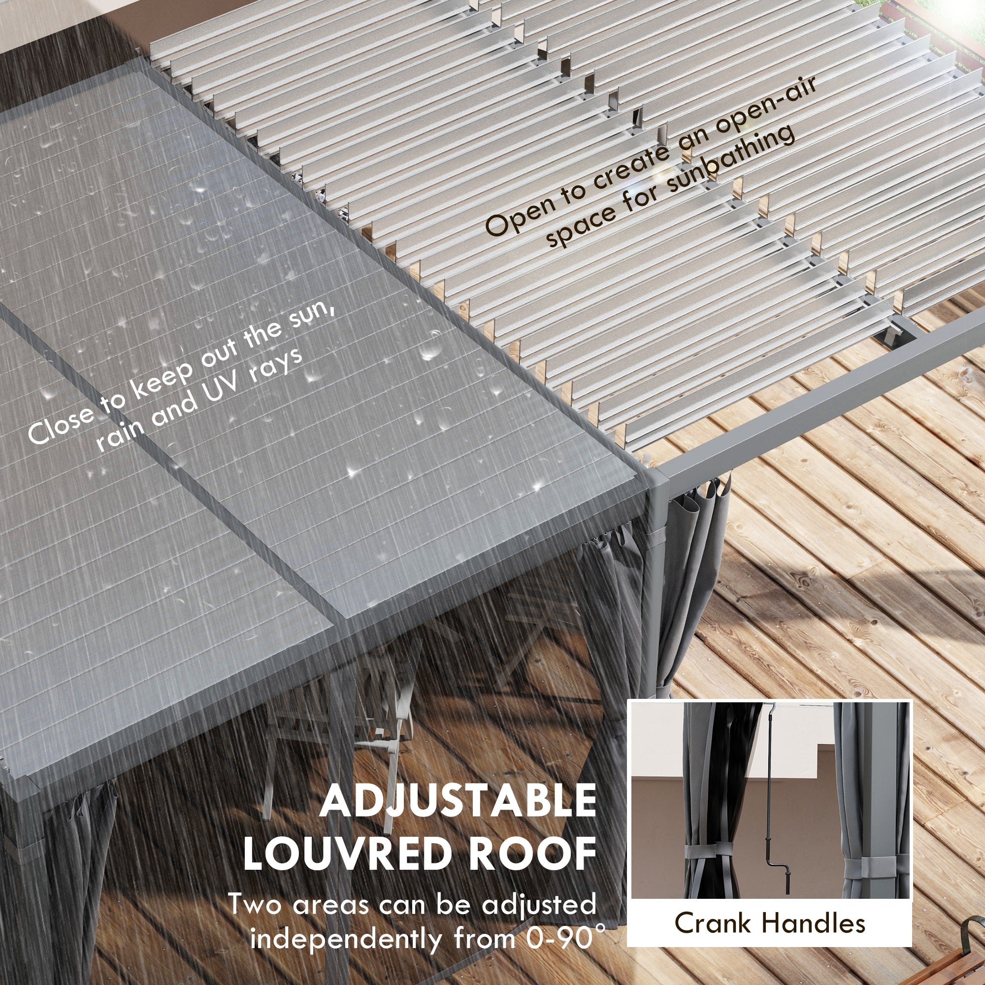 12' x 19' Aluminum Pergola with Adjustable Louvered, Outdoor Pergola with Curtains and Netting, - View 4