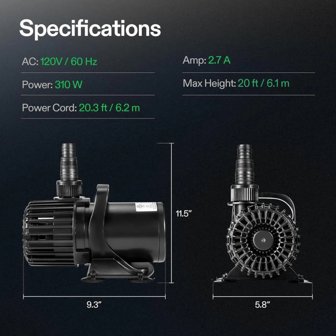 Vivosun 5300GPH Submersible Water Pump 310W High Lift for Pond Waterfall