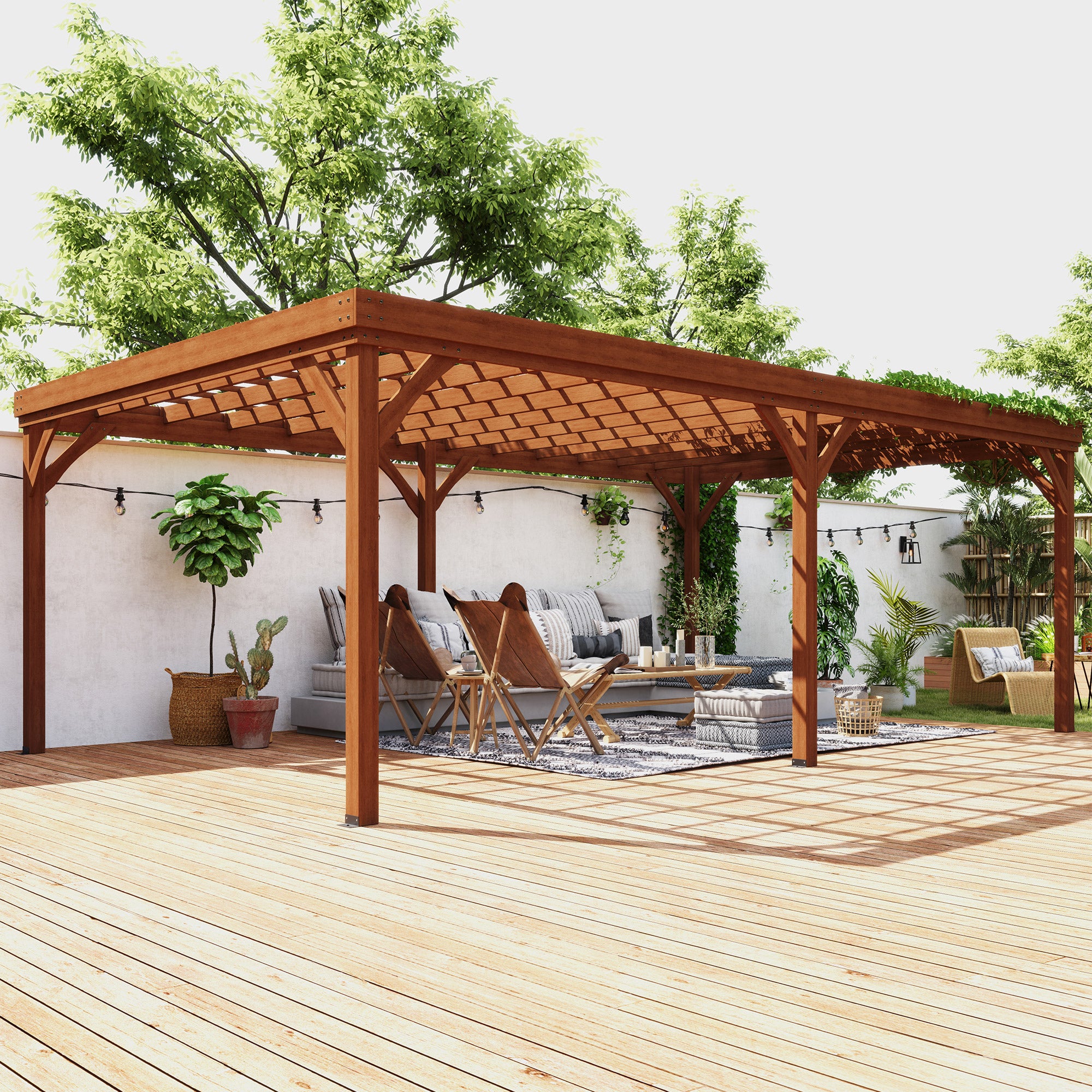 12' x 20' Outdoor Wooden Pergola, Grape Vine Gazebo with Concrete Anchors for Garden, Patio, - View 2