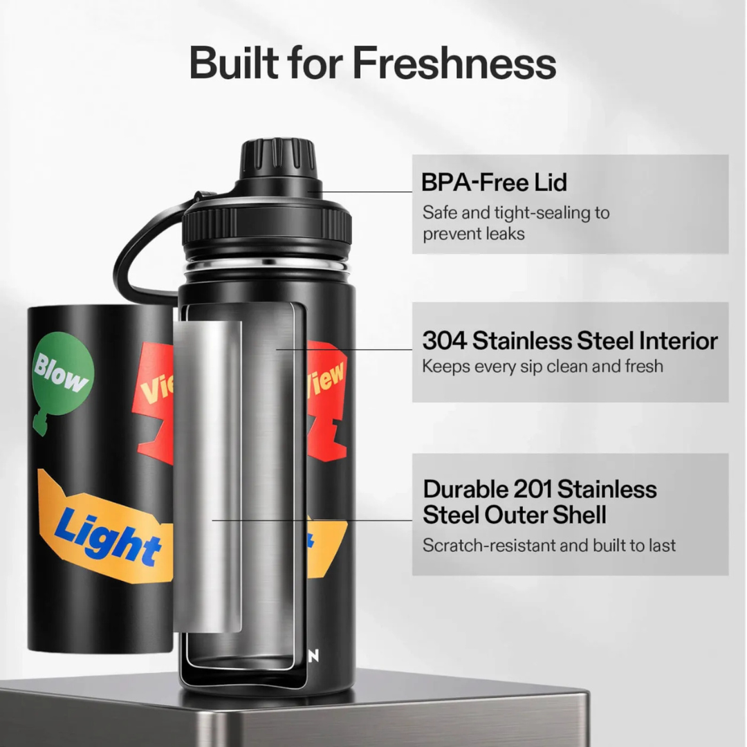 Vivosun 18oz Insulated Stainless Steel Water Bottle, Food-Grade & Leak-Proof, Portable for Home Office Sports Travel