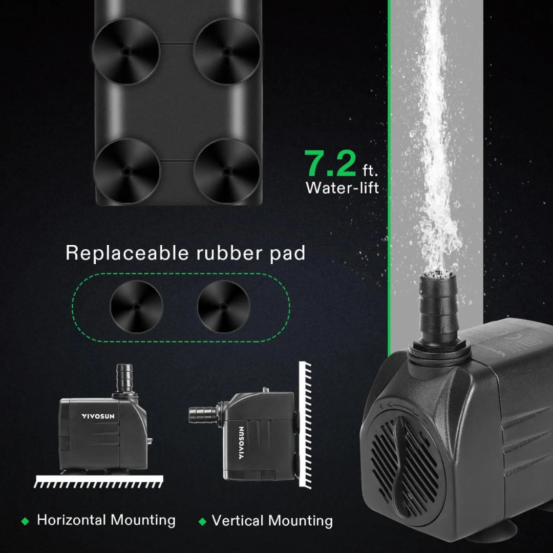 Vivosun 480GPH Submersible Pump, Ultra Quiet Water Pump