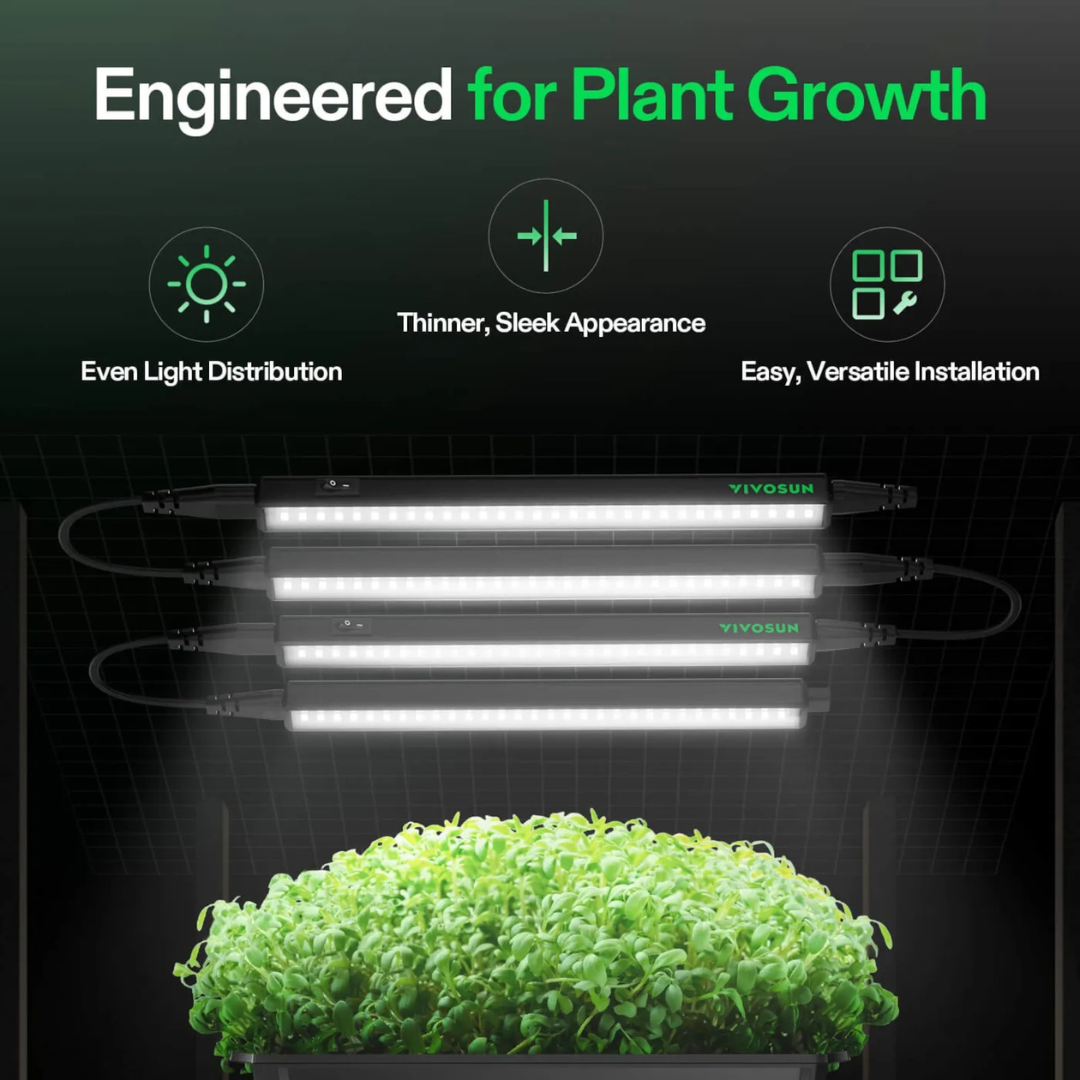 Vivosun T5 Grow Lights for Indoor Plants, 5000K Full Spectrum 28W, 1FT LED Plant Light Strip with Timer & Dimming Controller for Seed Starting