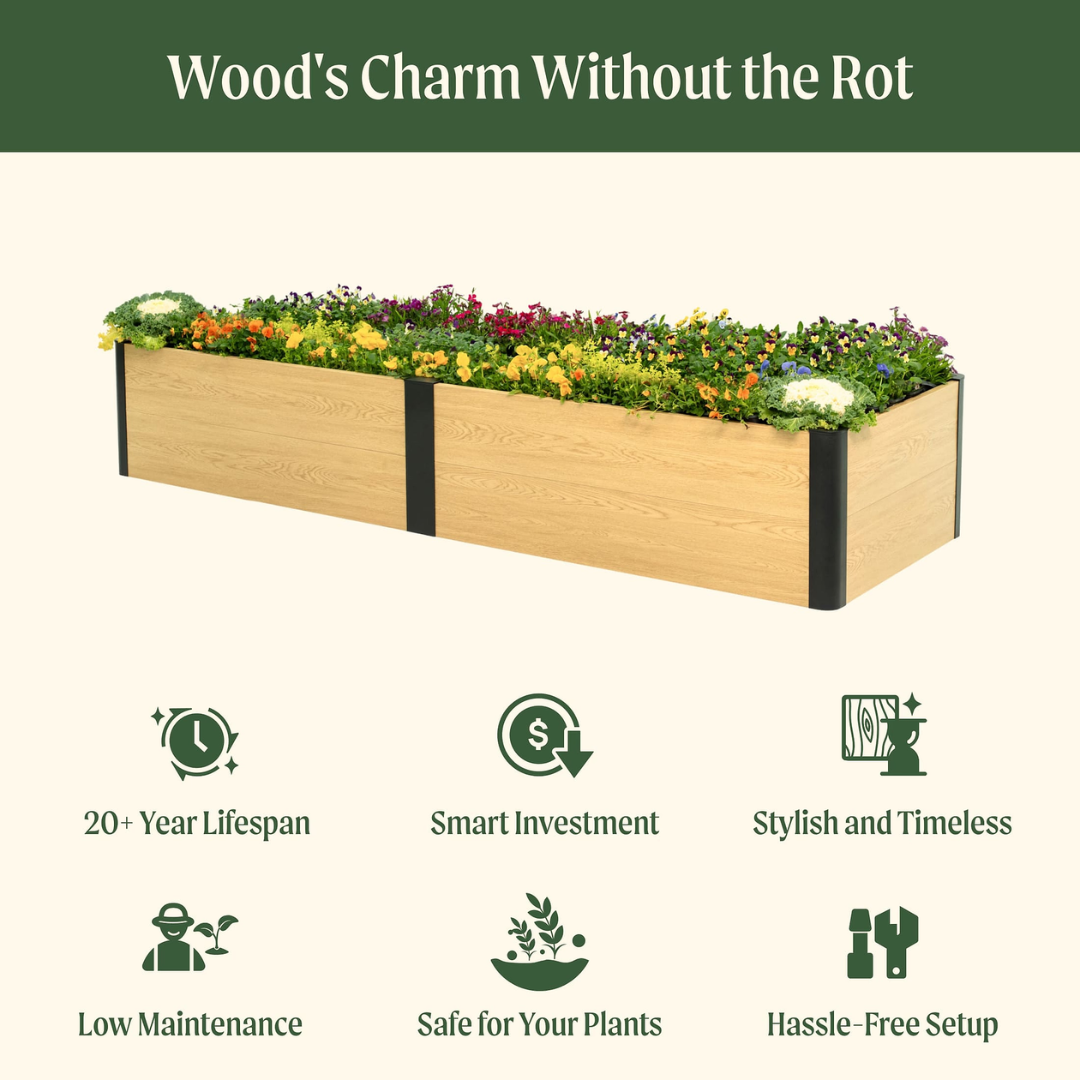 Vego 16" Tall Woodgrain 2' x 8' Metal Raised Garden Bed