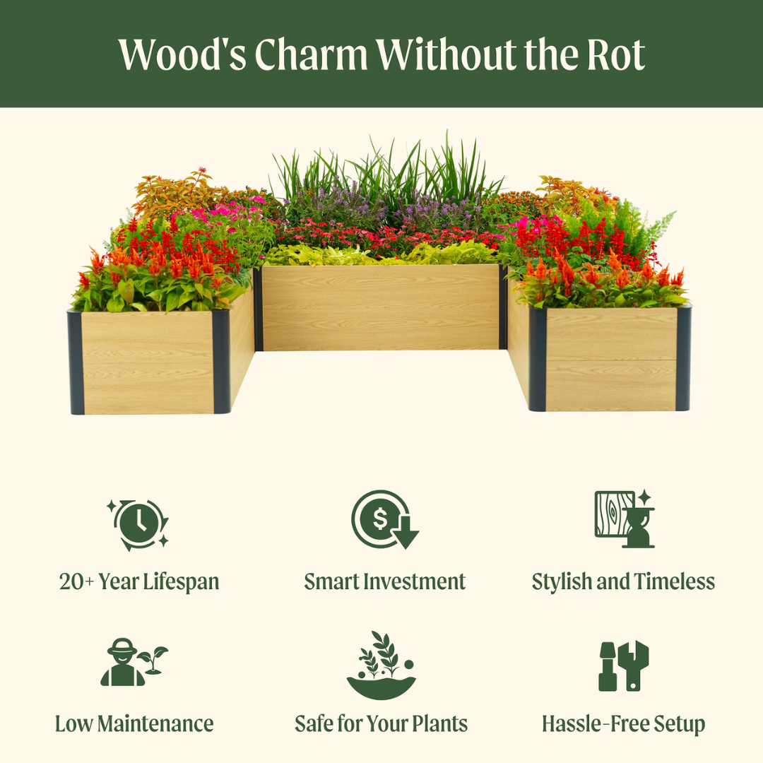 Vego 16" Tall Woodgrain 8' x 8' U-Shaped Metal Raised Garden Bed